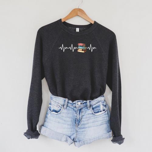 Heartbeat Book Raglan Sleeve Sweatshirt - Bookorys UK