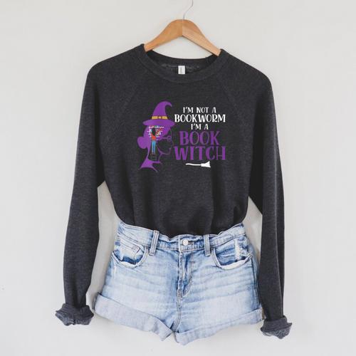 I'm Not A Bookworm I'm A Book Witch Halloween Book Reader Raglan Sleeve Sweatshirt - Bookorys CA