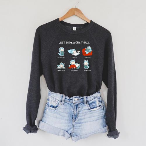 Just Bookworm Things Nerd Book Reading Books Lama Alpaca Raglan Sleeve Sweatshirt - Bookorys UK
