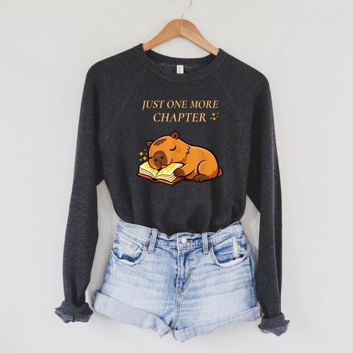Just One More Chapter Capybara With Book Raglan Sleeve Sweatshirt - Bookorys