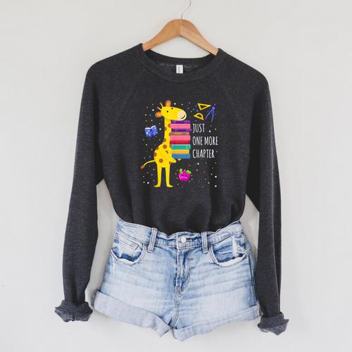 Just One More Chapter Cute Giraffe Book Reading Nerd Raglan Sleeve Sweatshirt - Bookorys CA