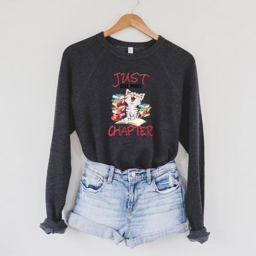 Just One More Chapter- I Love Reading Book And Meow Raglan Sleeve Sweatshirt - Bookorys