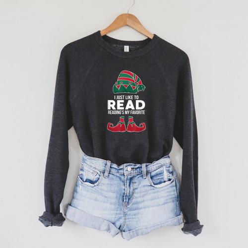 I Just Like To Read Reading's My Favorite Xmas Book Club Fan Raglan Sleeve Sweatshirt - Bookorys CA