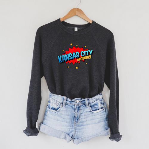 Kansas City Missouri MO Pop Art Comic Book Inspired Raglan Sleeve Sweatshirt - Bookorys