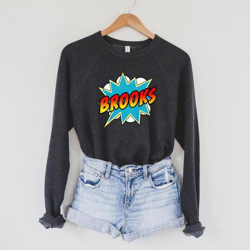 Kids Boys Brooks Comic Book Superhero Name Raglan Sleeve Sweatshirt - Bookorys DE