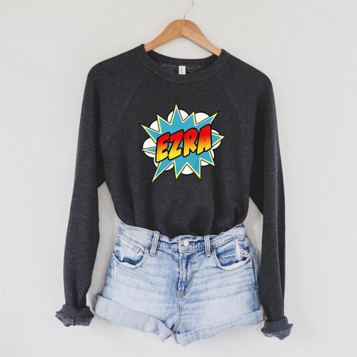 Kids Boys Ezra Comic Book Superhero Name Raglan Sleeve Sweatshirt - Bookorys UK