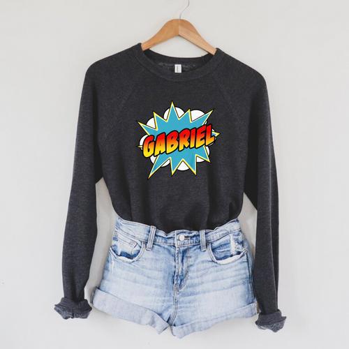 Kids Boys Gabriel Name Comic Book Superhero Raglan Sleeve Sweatshirt - Bookorys CA