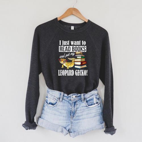 Kids Boys Girls Reptile Read Books Pet Leopard Gecko Lover Raglan Sleeve Sweatshirt - Bookorys