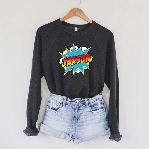 Kids Boys Jaxson Comic Book Superhero Name Raglan Sleeve Sweatshirt - Bookorys DE