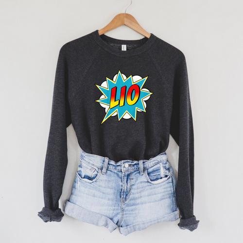 Kids Boys Lio Name Comic Book Superhero Raglan Sleeve Sweatshirt - Bookorys CA