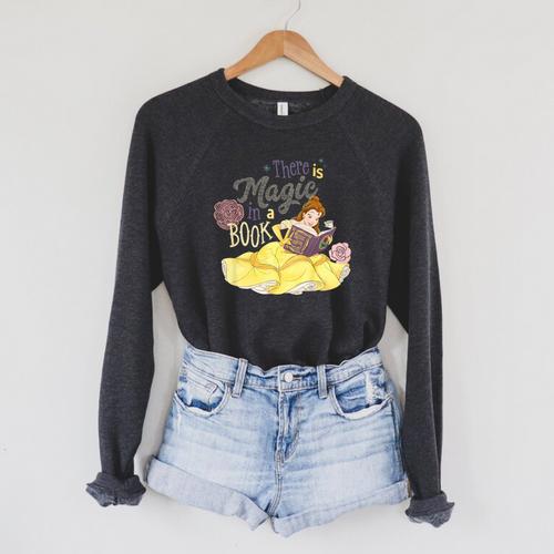 Kids Disney Beauty And The Beast Belle There Is Magic In A Book Raglan Sleeve Sweatshirt - Bookorys