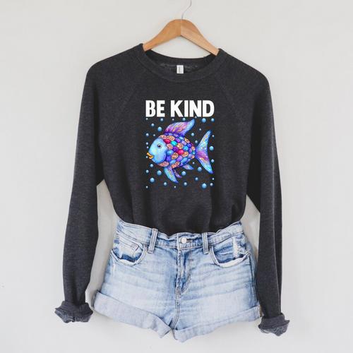 Be Kind Rainbow Scale Fish Teacher Reading Book Toddler Raglan Sleeve Sweatshirt - Bookorys DE