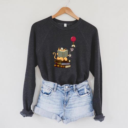 Kittens Cats Tea Books And Balloon Raglan Sleeve Sweatshirt - Bookorys