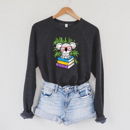 Koala Bear Librarian Reading Books Koala Raglan Sleeve Sweatshirt - Bookorys AU