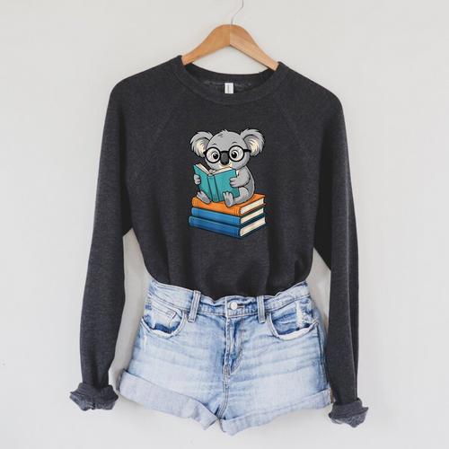 Koala Reading Book Glasses Bookworm Librarian Raglan Sleeve Sweatshirt - Bookorys CA