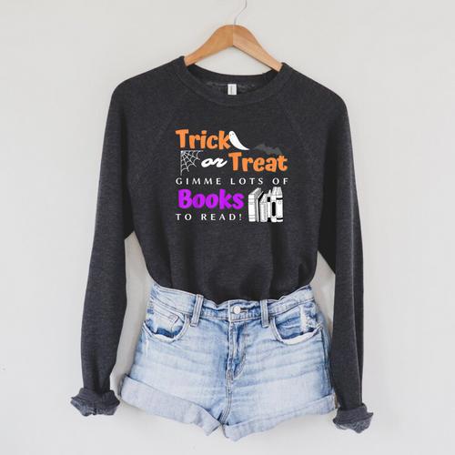 Librarian Halloween Trick Or Treat Bat & Books Raglan Sleeve Sweatshirt - Bookorys DE