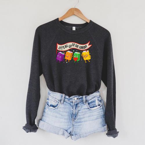 Librarian Let's All Go To The Library Cute Groovy Book Lover Raglan Sleeve Sweatshirt - Bookorys DE