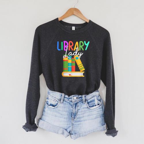 Librarian Library Lady Reading Bookworm Books Lover Raglan Sleeve Sweatshirt - Bookorys