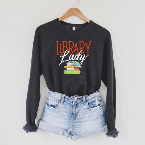 Library Lady Bookworm Books Book Lover School Librarian Raglan Sleeve Sweatshirt - Bookorys
