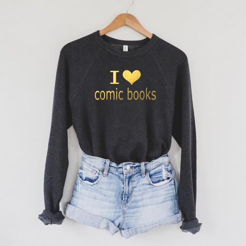 I Love Comic Books Manga Graphic Novel Heart Raglan Sleeve Sweatshirt - Bookorys DE