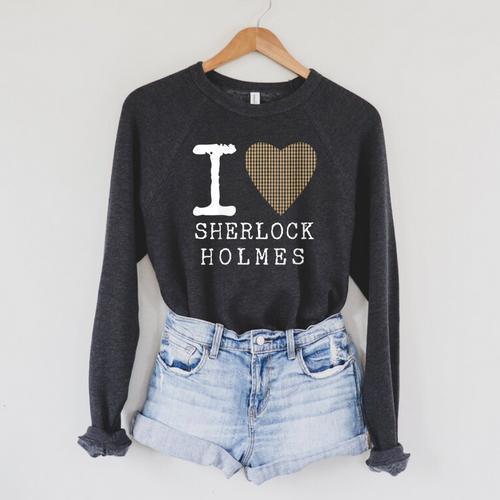 I Love Sherlock Holmes Mystery Books Novelty Raglan Sleeve Sweatshirt - Bookorys CA