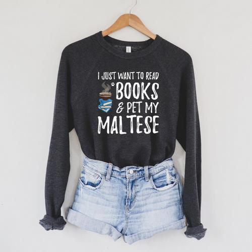 Maltese Avid Book Reader Dog Mom For Men Women Raglan Sleeve Sweatshirt - Bookorys DE