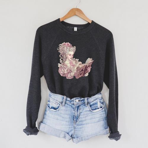 Marie Antoinette Reading A Book Raglan Sleeve Sweatshirt - Bookorys DE