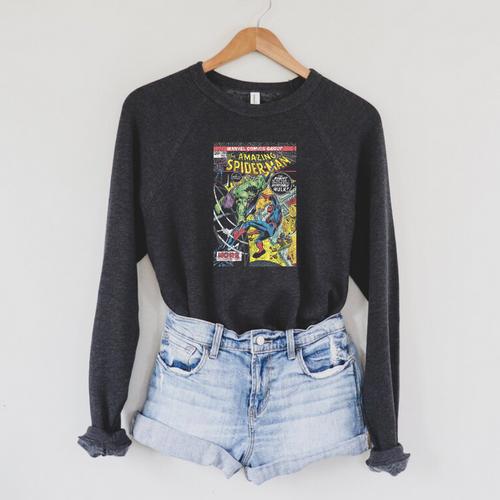 Marvel Comics Spider-Man And Hulk Retro Comic Book Cover Raglan Sleeve Sweatshirt - Bookorys AU