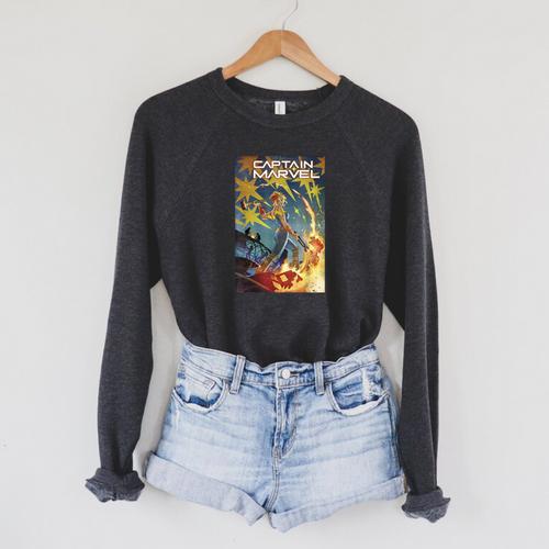 Marvel Comixology Captain Marvel She-Hulk Comic Book Cover Raglan Sleeve Sweatshirt - Bookorys AU