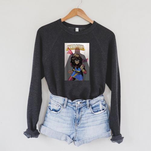 Marvel Comixology Champions Ms Marvel Comic Book Cover Raglan Sleeve Sweatshirt - Bookorys AU