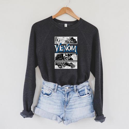 Marvel Venom Comic Book Illustrations Panel Graphic T-Shirt Raglan Sleeve Sweatshirt - Bookorys DE