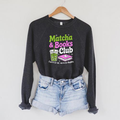 Matcha & Books Green Tea Lover ICES Matcha Latte Raglan Sleeve Sweatshirt - Bookorys DE