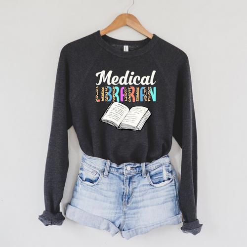 Medical Librarian Leopard Print Library Book Graphic Raglan Sleeve Sweatshirt - Bookorys AU