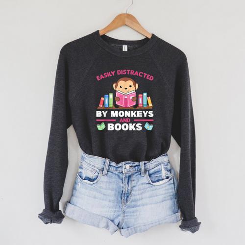 Monkeys And Books Saying With Book And Monkey Raglan Sleeve Sweatshirt - Bookorys UK