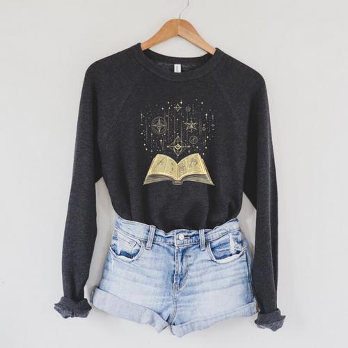 Mystic Astral Lunar Celestial Witch Spell Book Raglan Sleeve Sweatshirt - Bookorys DE