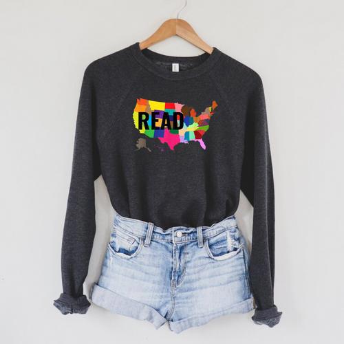 National Read America Shirt United States Read Books Raglan Sleeve Sweatshirt - Bookorys UK
