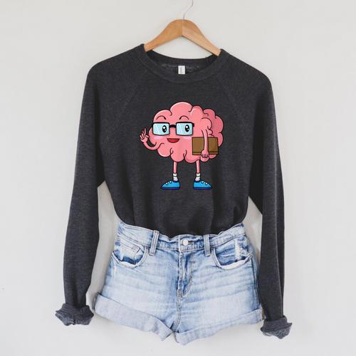 Nerd Brain With Book And Glasses Raglan Sleeve Sweatshirt - Bookorys