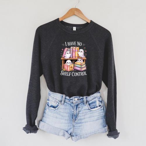 I Have No Shelf Control Ghost Reading Books Pun Raglan Sleeve Sweatshirt - Bookorys