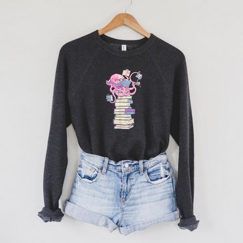 Octopus Bookworm Fun Reading Tee For Book Lovers Raglan Sleeve Sweatshirt - Bookorys DE