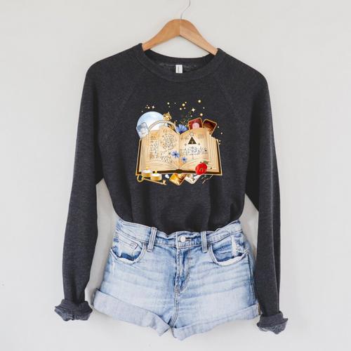 Old Book With Spells And Magical Accessories Raglan Sleeve Sweatshirt - Bookorys