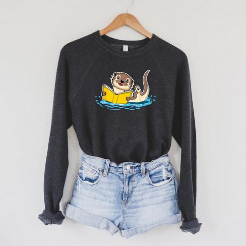 Otter Reading Bookaholics Sea Otter And Book Lover Raglan Sleeve Sweatshirt - Bookorys
