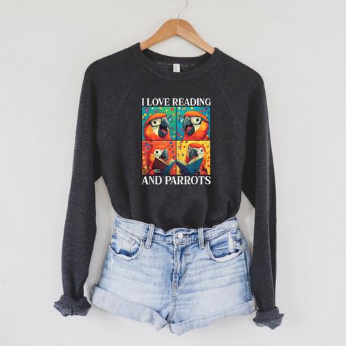 Parrot Love Reading And Parrots Child Book Lover Raglan Sleeve Sweatshirt - Bookorys AU