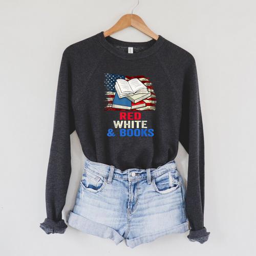 Patriotic Book Reader 4th Of July Bookworm American Flag For Women Kids Men Raglan Sleeve Sweatshirt - Bookorys CA