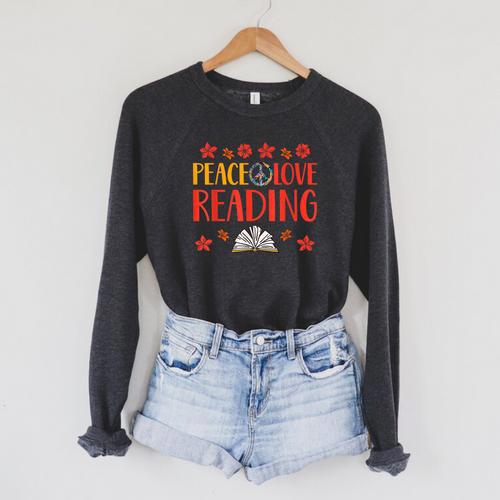 Peace Love Reading Book Nerd Book Geek Raglan Sleeve Sweatshirt - Bookorys UK