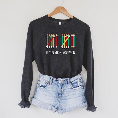 Pencil If You Know You Know 6 7 Reading Book Christmas Raglan Sleeve Sweatshirt - Bookorys CA