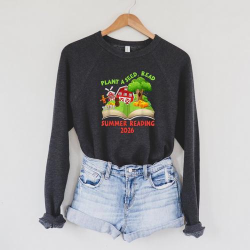 Plant A Seed Read Summer Reading 2026 Kids Library Book Farm Raglan Sleeve Sweatshirt - Bookorys AU