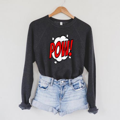 POW Comic Art Book Superhero Bubble Cartoon T-Shirt Raglan Sleeve Sweatshirt - Bookorys