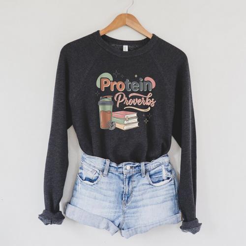 Protein And Proverbs Protein Workout Book Lover Gym Raglan Sleeve Sweatshirt - Bookorys AU