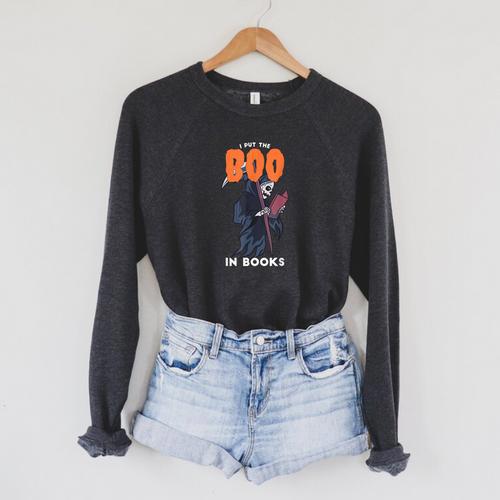 I Put The Boo In Books Halloween Librarian Raglan Sleeve Sweatshirt - Bookorys DE