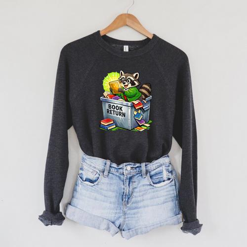 Raccoon At Library Book Return Librarian And Reader Raglan Sleeve Sweatshirt - Bookorys AU